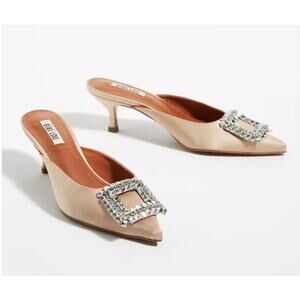 Bibi Lou Anthropologie Cream Satin Jewled Heeled Mules 38